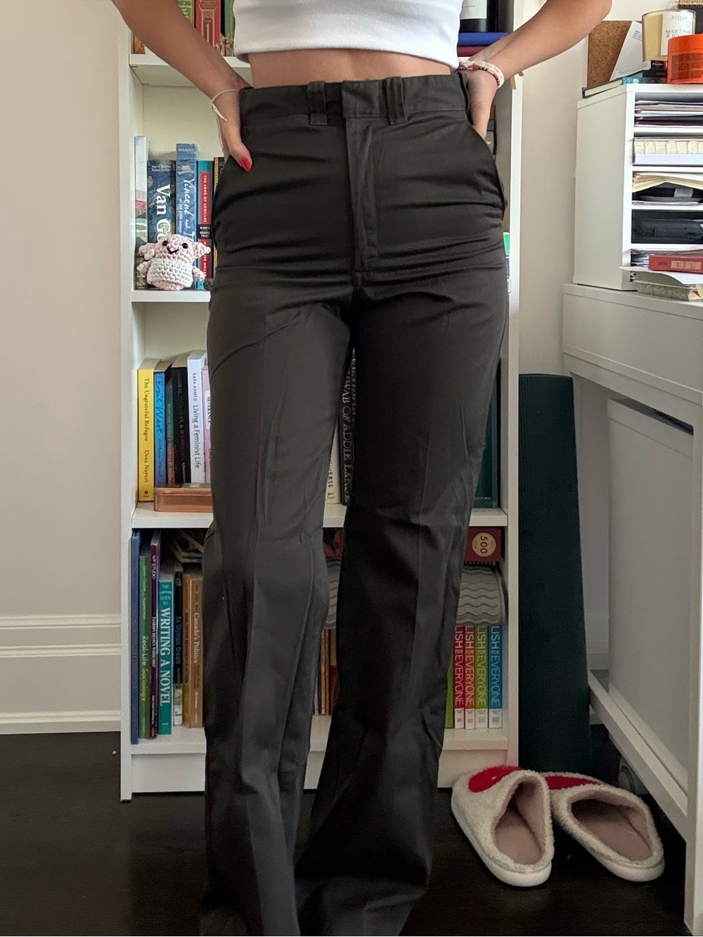 Vintage Straight Leg High-Waist Pants in Dark Olive / Brown